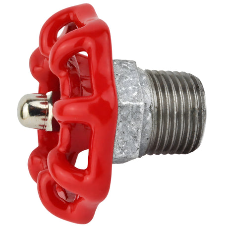 Rotes Handrad 52 mm auf Halbnippel, 1/2'' mit Edelstahlmutter, Fitting aus verzinktem Temperguss