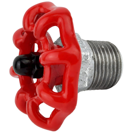 Rotes Handrad 52 mm auf Halbnippel, 1/2'' mit schwarzer Mutter, Fitting aus verzinktem Temperguss