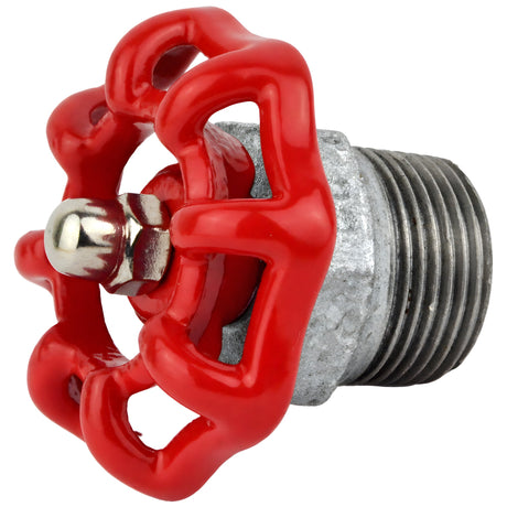 Rotes Handrad 52 mm auf Halbnippel, Edelstahlmutter, Fitting aus verzinktem Temperguss