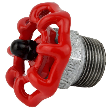 Rotes Handrad 52 mm auf Halbnippel, schwarze Mutter, Fitting aus verzinktem Temperguss