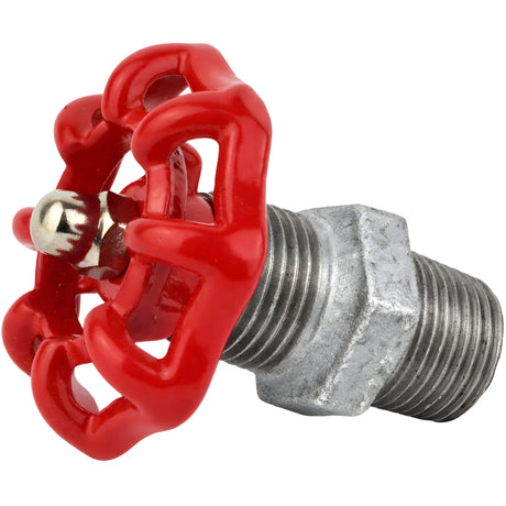 Rotes Handrad 52 mm auf Nippel, 1/2'' mit Edelstahlmutter, Fitting aus verzinktem Temperguss