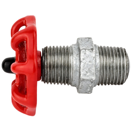 Rotes Handrad 52 mm auf Nippel, 1/2'' mit schwarzer Mutter, Fitting aus verzinktem Temperguss