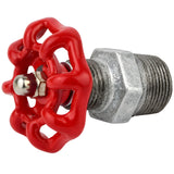Rotes Handrad 52 mm auf Nippel, Edelstahlmutter, Fitting aus verzinktem Temperguss