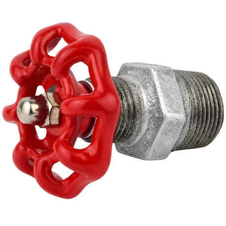 Rotes Handrad 52 mm auf Nippel, Edelstahlmutter, Fitting aus verzinktem Temperguss