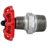 Rotes Handrad 52 mm auf Nippel, schwarze Mutter, Fitting aus verzinktem Temperguss