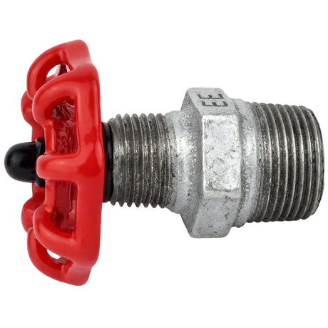 Rotes Handrad 52 mm auf Nippel, schwarze Mutter, Fitting aus verzinktem Temperguss