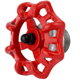 Rotes Handrad 72 mm auf Halbnippel, 1/2'' mit schwarzer Mutter, Fitting aus verzinktem Temperguss