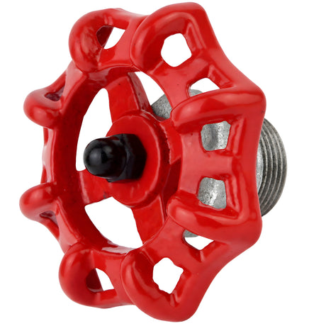 Rotes Handrad 72 mm auf Halbnippel, 1/2'' mit schwarzer Mutter, Fitting aus verzinktem Temperguss