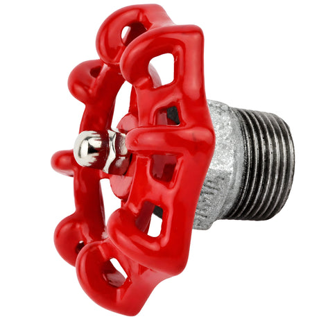 Rotes Handrad 72 mm auf Halbnippel, Edelstahlmutter, Fitting aus verzinktem Temperguss