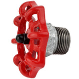 Rotes Handrad 72 mm auf Halbnippel, schwarze Mutter, Fitting aus verzinktem Temperguss