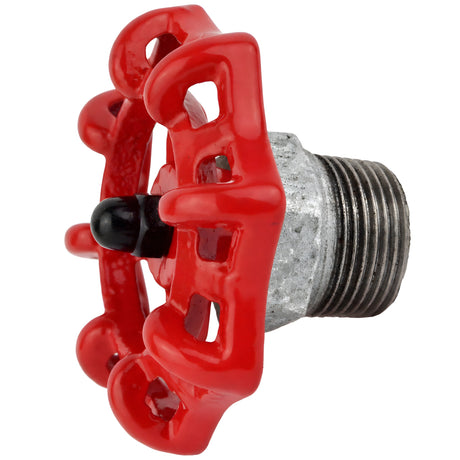 Rotes Handrad 72 mm auf Halbnippel, schwarze Mutter, Fitting aus verzinktem Temperguss