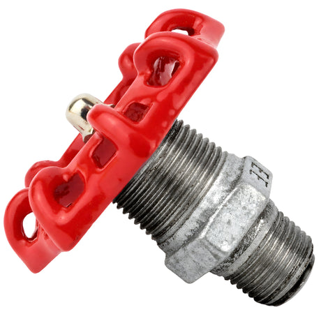 Rotes Handrad 72 mm auf Nippel, 1/2'' mit Edelstahlmutter, Fitting aus verzinktem Temperguss