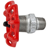 Rotes Handrad 72 mm auf Nippel, 1/2'' mit schwarzer Mutter, Fitting aus verzinktem Temperguss