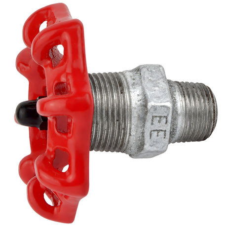 Rotes Handrad 72 mm auf Nippel, 1/2'' mit schwarzer Mutter, Fitting aus verzinktem Temperguss