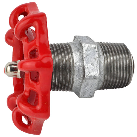 Rotes Handrad 72 mm auf Nippel, Edelstahlmutter, Fitting aus verzinktem Temperguss