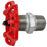 Rotes Handrad 72 mm auf Nippel, schwarze Mutter, Fitting aus verzinktem Temperguss
