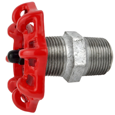 Rotes Handrad 72 mm auf Nippel, schwarze Mutter, Fitting aus verzinktem Temperguss