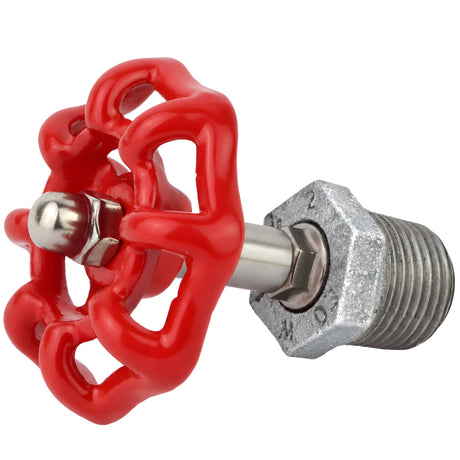 Rotes Handrad auf verlängertem Halbnippel, 52 mm, Fitting aus verzinktem Temperguss