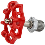 Rotes Handrad auf verlängertem Halbnippel, 72 mm, Fitting aus verzinktem Temperguss
