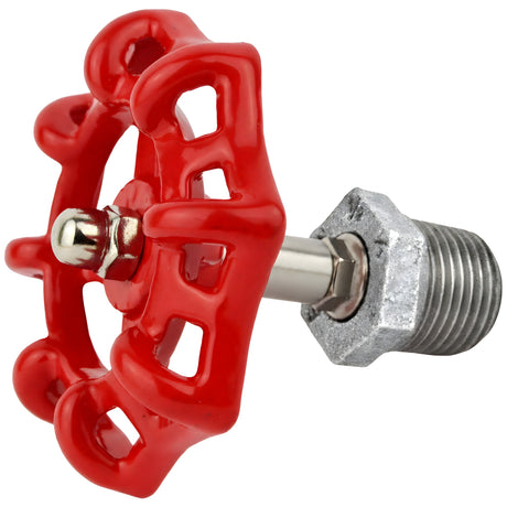 Rotes Handrad auf verlängertem Halbnippel, 72 mm, Fitting aus verzinktem Temperguss